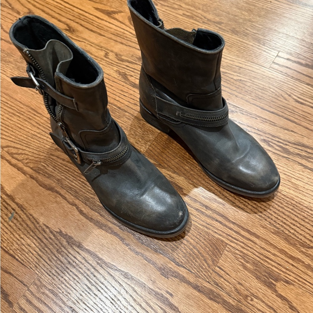 Treasure & Bond Black Leather Combat Moto Boots